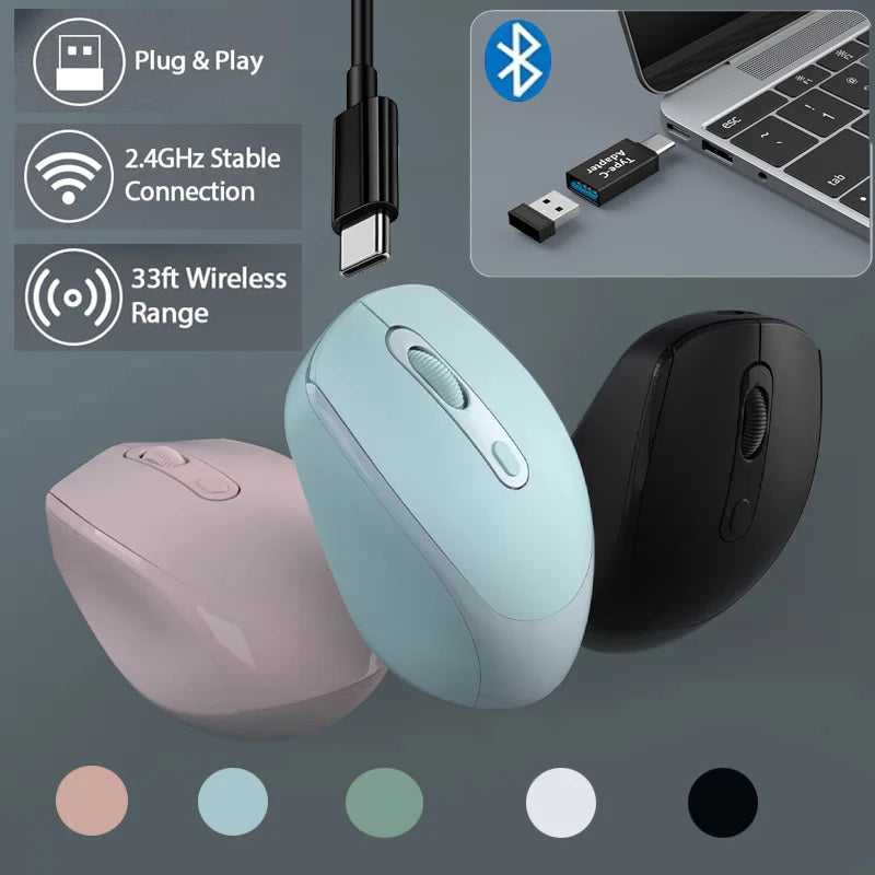 Wireless Silent Mouse – Bluetooth & 2.4G Dual Mode, Rechargeable Optical Mouse, 1600 DPI for MacBook, Laptop, PC, Gaming & Office