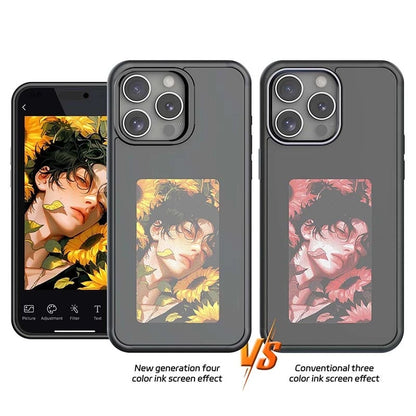 New-Tech NFC Function Phone Case for iPhone 15/14/13 Pro Max - DIY E Ink Screen Cover with Cartoon Girl Design, Battery-Free