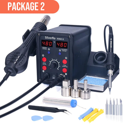 Silverflo 8586D Soldering Station 2 IN 1 Hot Air Gun Solder Station with 2 Digital display,10-Minute Sleep Mode for SMD Rework