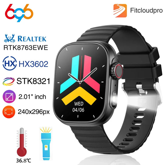 2024 Men Blue Tooth Call 2.01" Smart Watch Flashlight Sports Fitness Heart Rate Bracelet Temperature Waterproof Women Smartwatch