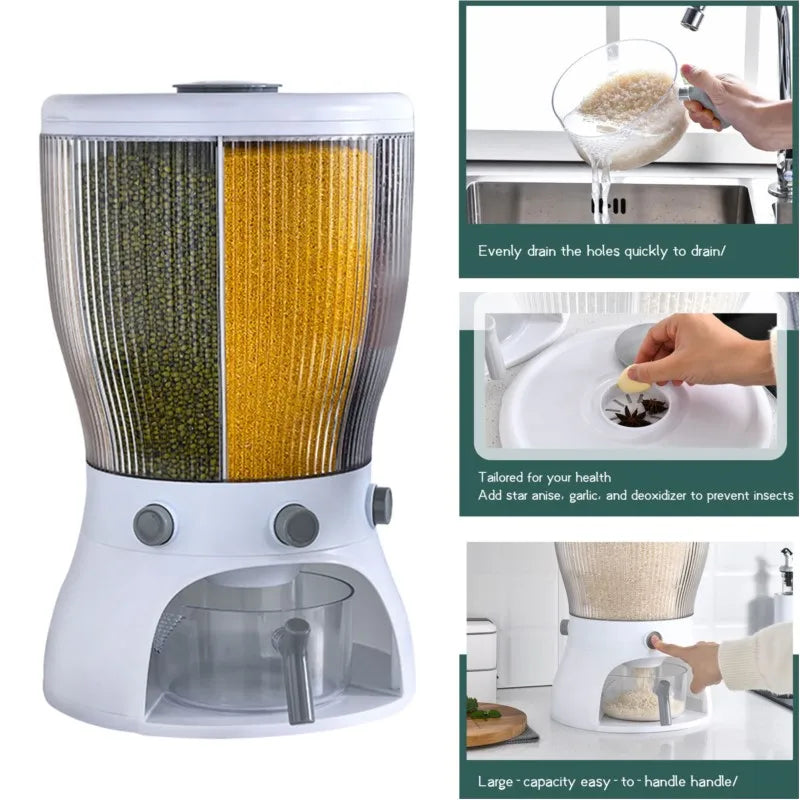 Multifunctional Rotating Food Storage Box With Lid Moisture Insect Proof Grain Organizer Moisture Proof Separat Rice Bucket