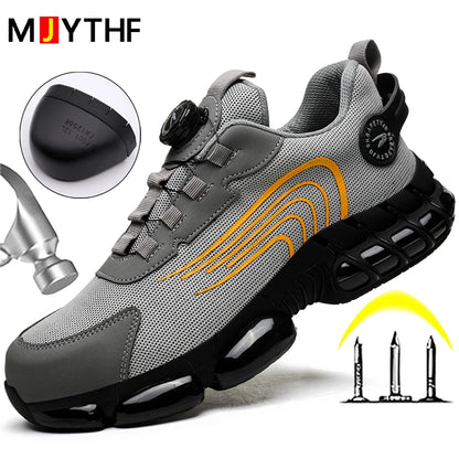 NEW Rotary Button Steel Toe Safety Sneakers for Men – Indestructible Puncture-Proof Work Shoes