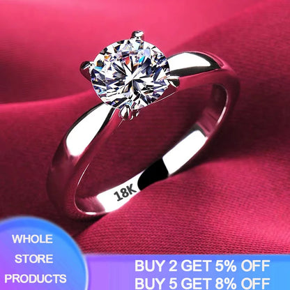 With Certificate 18K White Gold Color Rings for Women