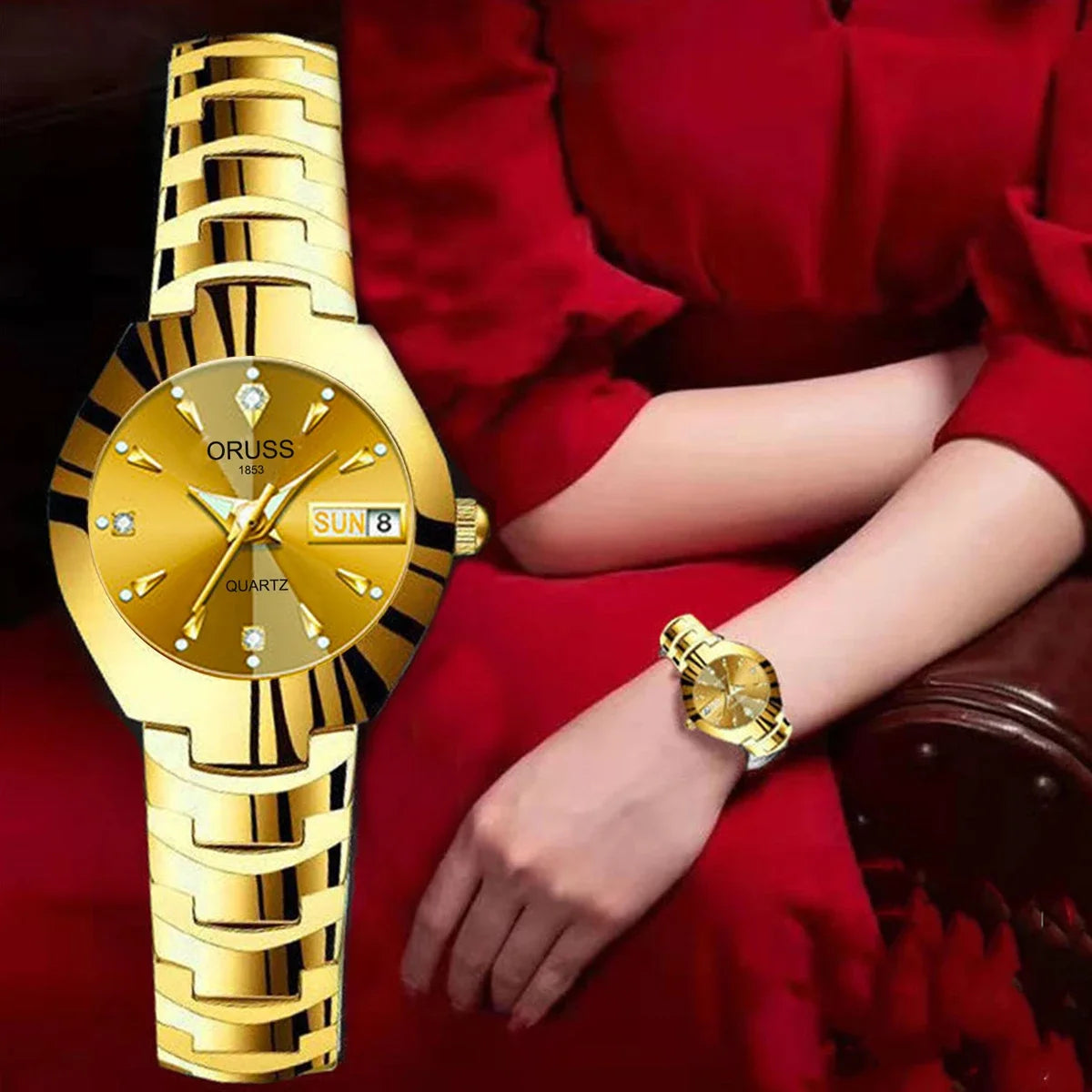 ORUSS Business Casual Womens Quartz Watches Luxury Fashion Wristwatch Stainless Steel Date Week 30M Waterproof Womens Wristwatch