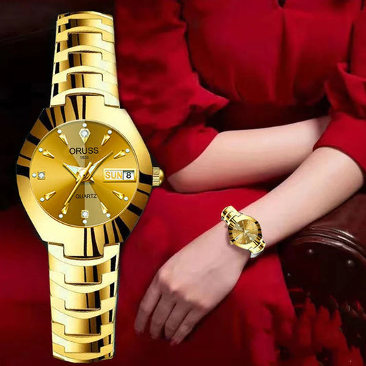 ORUSS Business Casual Womens Quartz Watches Luxury Fashion Wristwatch Stainless Steel Date Week 30M Waterproof Womens Wristwatch