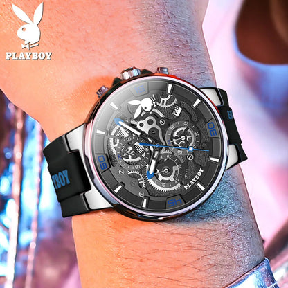 PLAYBOY Fashion Men Watches Top Brand Luxury Silicone Sport Watch Men Quartz Date Waterproof Wristwatch Chronograph Clock Man