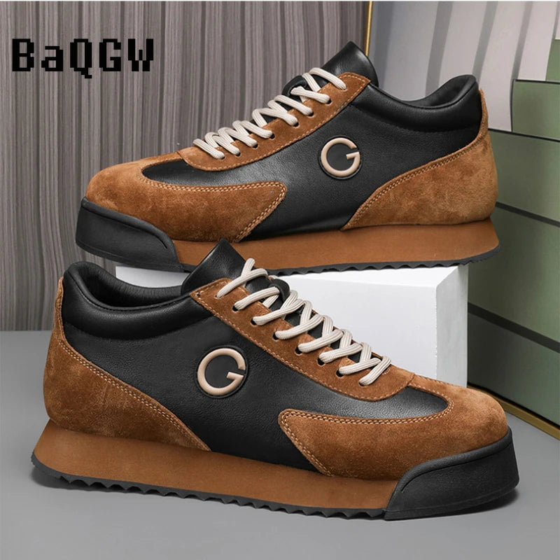 Spring Autumn Shoes Men Increased Fashion Leather Casual Shoes Board Shoes High Quality Outdoor Chunky Sneakers British Style