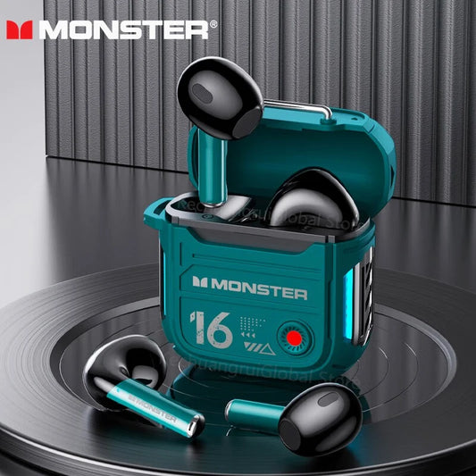 Monster XKT16 Bluetooth 5.3 Earphones – Wireless Gaming Headset with Mechanical Design, TWS, Noise Reduction & Sports Features