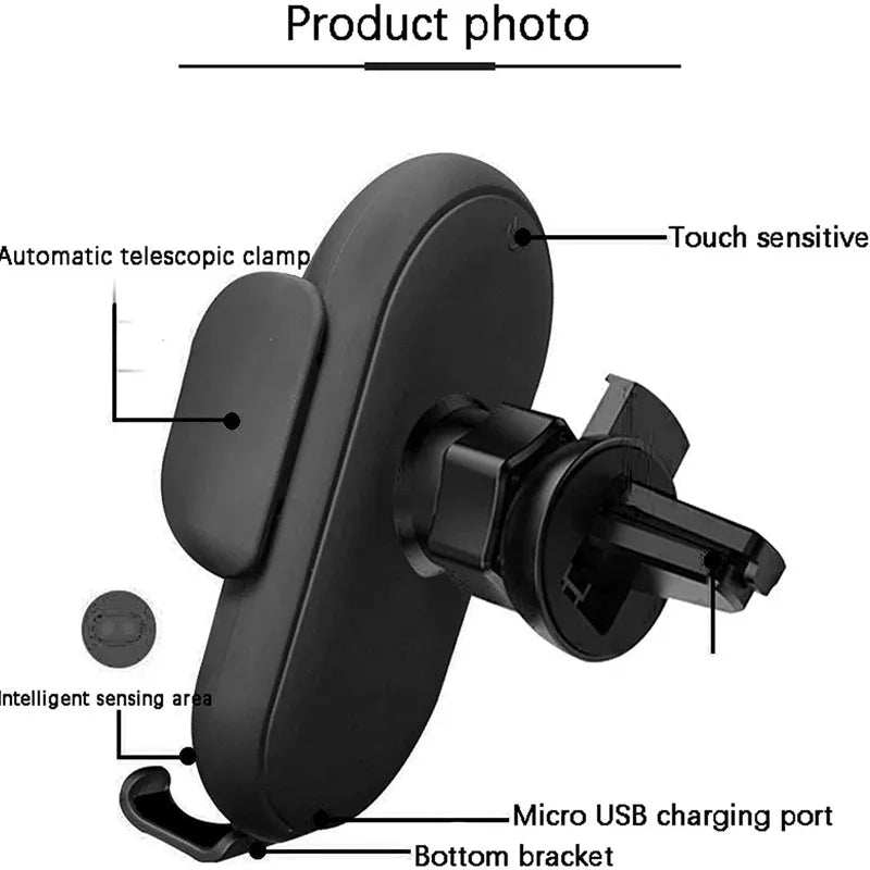 30W Wireless Car Charger & Phone Mount – Fast Charging, Intelligent Infrared Sensor, 360° Rotation