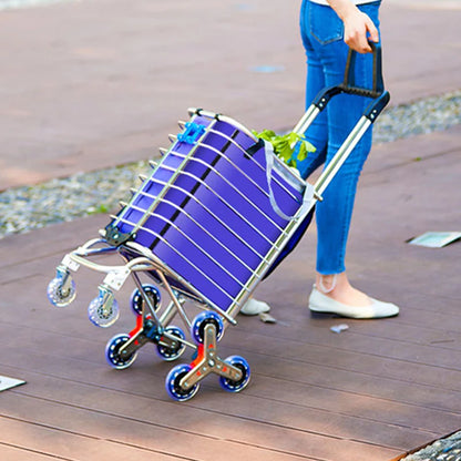 Aluminum Alloy Folding Grocery Cart Portable Shopping Trolley Lightweight Supermarket Food Folded Trolley Step Climbing Trolley