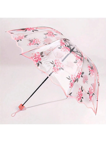 1 trendy edge retro transparent umbrella - three-fold transparent folding umbrella -PVC material, suitable for travel photograph