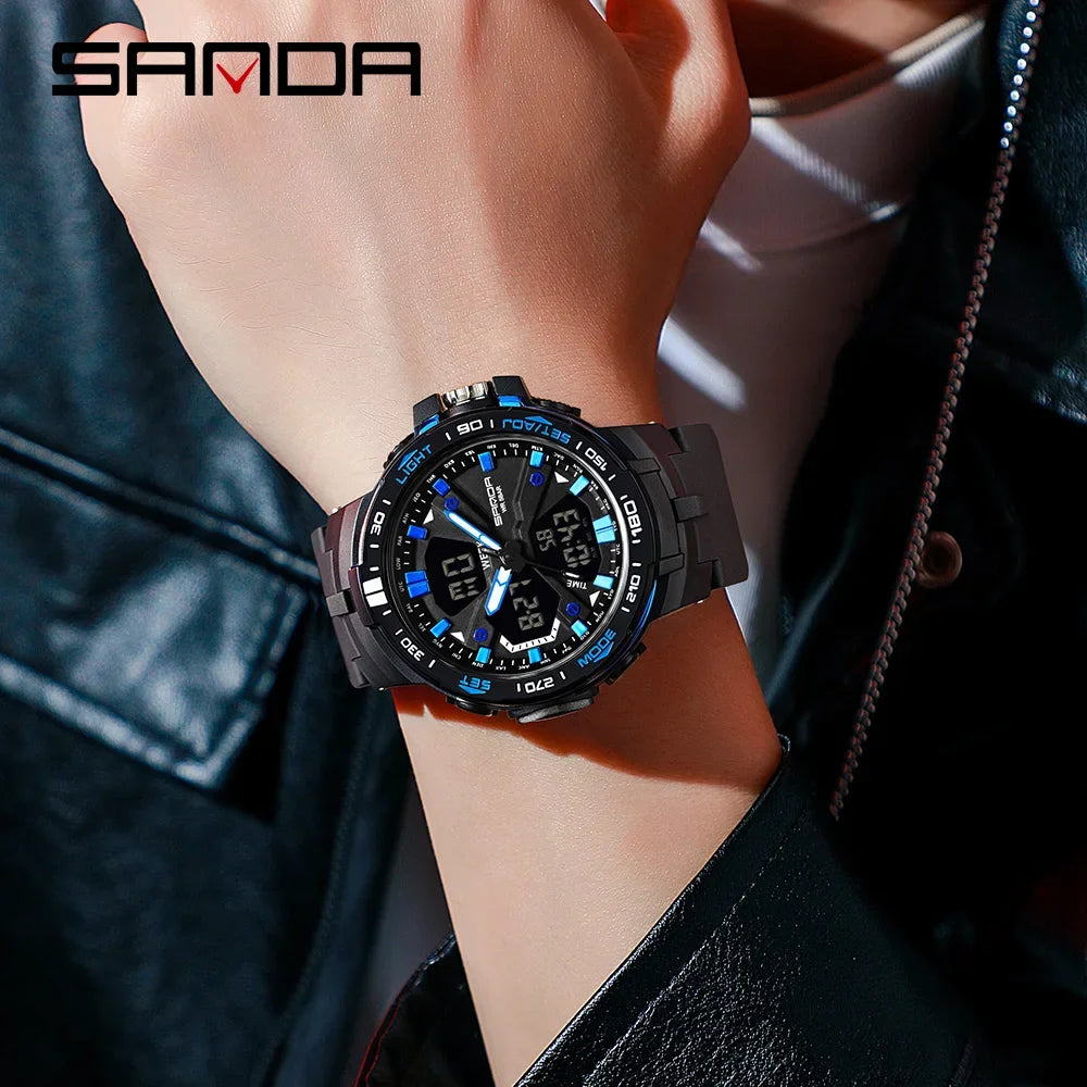 SANDA New 3333 Fashion Men's Electronic Watch Outdoor Sports Multi functional Waterproof LED Student Digital Electronic Watch
