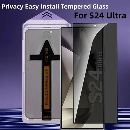 2Pcs Easy Install Tempered Glass For Samsung Galaxy S24 S23 S22 S21 Ultra Plus Privacy Full Cover Curved Screen Protector