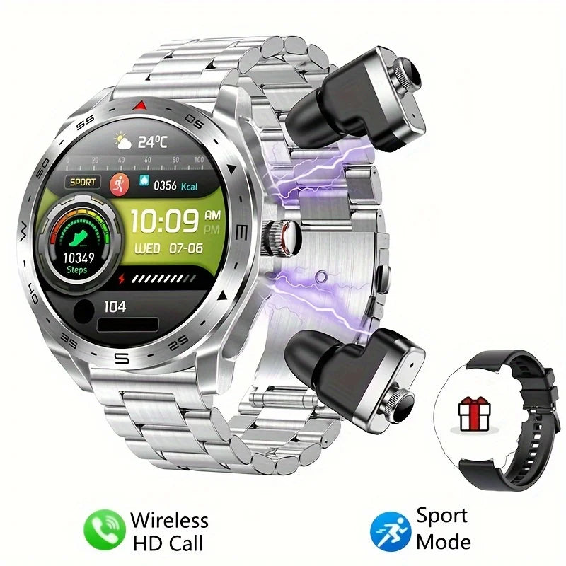 2-in-1 Smart Watch with TWS Bluetooth Earphones – HiFi 9D Sound, Bluetooth Calling, Sports Fitness Tracker for Men & Women