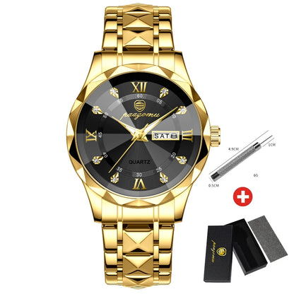 PENGAGAR Top Brand Luxury Man Wristwatch Waterproof Luminous Date Week Men Watches Stainless Steel Quartz Men's Watch Male reloj