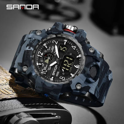 SANDA 3358Outdoor Electron Male Wristwatch Display Quartz Men Clock Sports Military Mens Watch  Camouflage LED Digital Watch