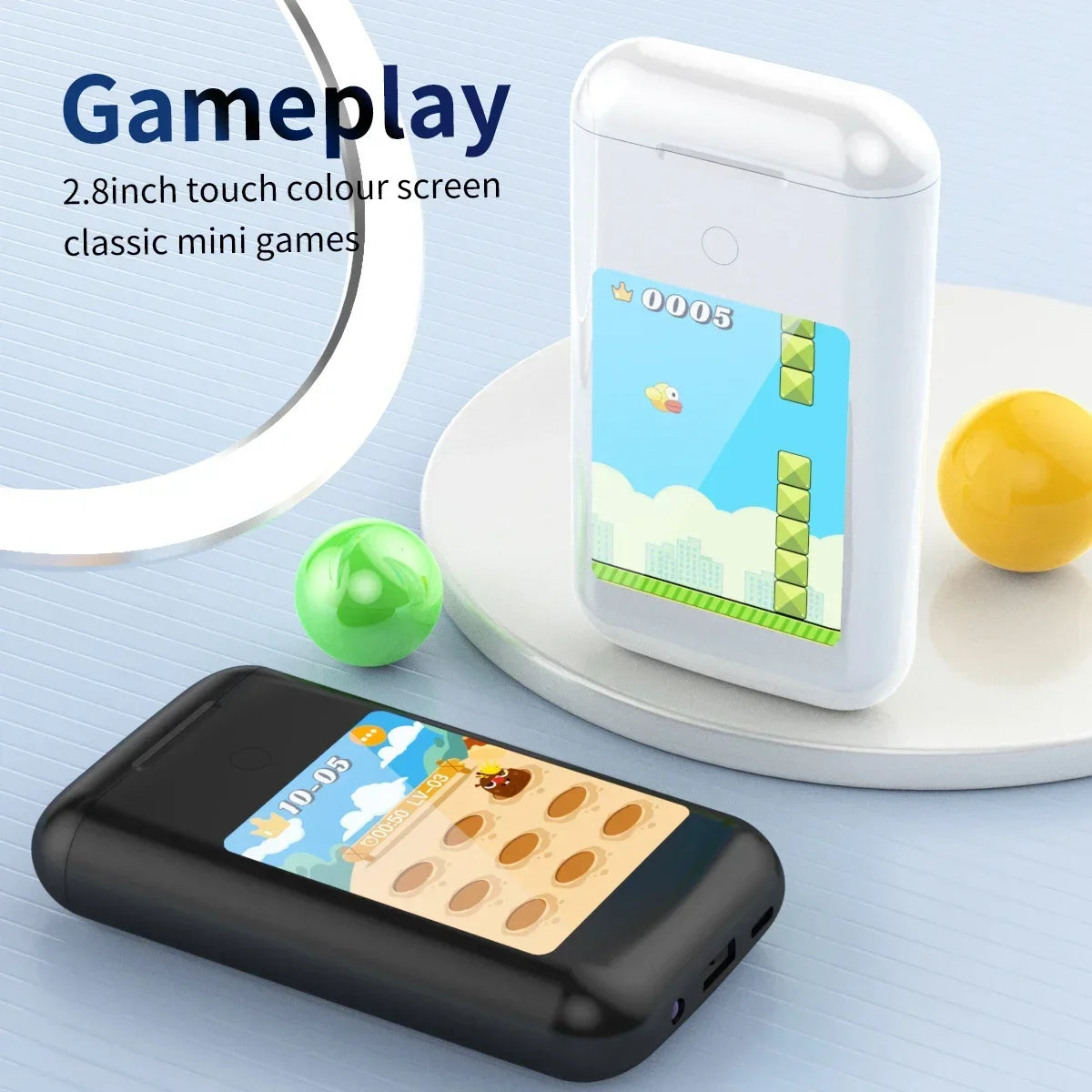 Multi-Function In-Ear Bluetooth Wireless Earphones – 2.8" Touch Screen Charging Case with Power Bank for Music & Gaming