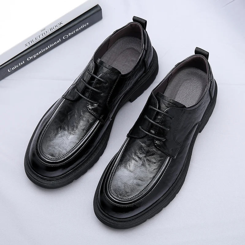 Autumn New Men's Genuine Leather Shoes, Soft Wear-Resistant Soles, Thick Soles Business & Formal Shoes