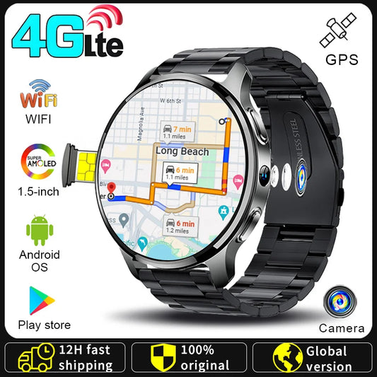 2024 4G Android Smart Watch for Men & Women – GPS, 16GB ROM, HD Camera, 2G/4G SIM, WiFi Connectivity