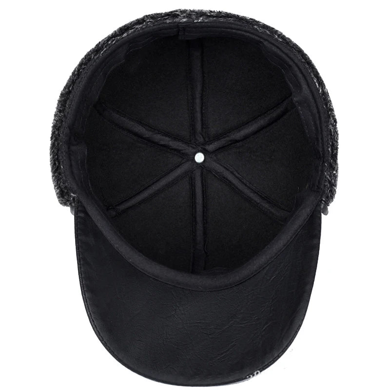 Winter New Men's Hat Imitation Leather Baseball Cap, Fashion Ear Protection Cap, Cap, Winter Outdoor Warm Hat, Elderly Hat