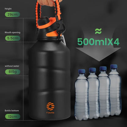 FEIJIAN Thermos Bottle 1.9L Large Capacity Stainless Steel Thermal Water Bottle Cold and Hot Vacuum Flask With rope Gym