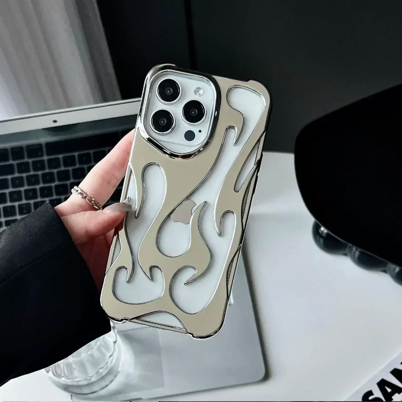 Fashion Matte 3D Hollowed Flame Phone Case For iPhone 16 15 14 13 12 11 Pro Max 16