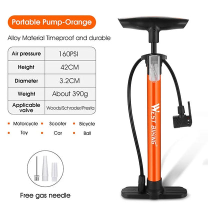 WEST BIKING 160PSI High-Pressure Bicycle Floor Pump – Schrader & Presta Valve for Bike, Ball, Motorcycle, Car Tires