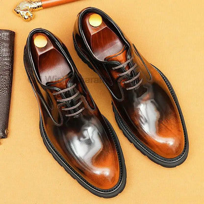 HDKQ Luxury Mens Business Genuine Leather Shoes Fashion Wedding Oxfords Lace-up Pointed Toe Black Coffee Brogues Dress Shoes