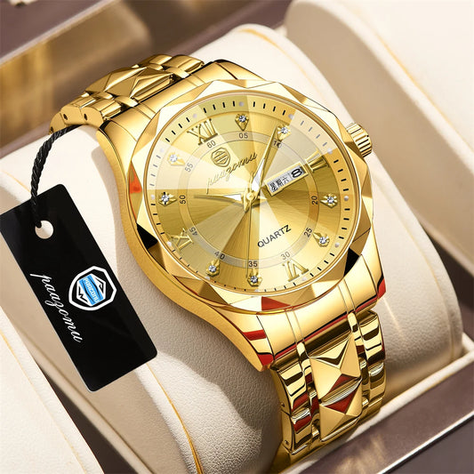 PENGAGAR Top Brand Luxury Man Wristwatch Waterproof Luminous Date Week Men Watches Stainless Steel Quartz Men's Watch Male reloj