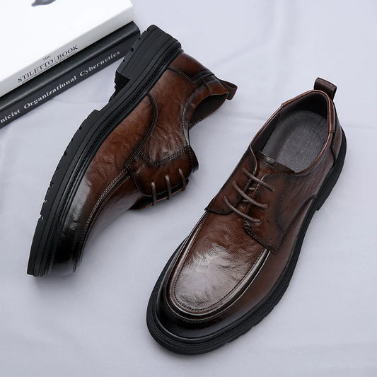 Autumn New Men's Genuine Leather Shoes, Soft Wear-Resistant Soles, Thick Soles Business & Formal Shoes