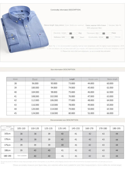 New Men's Long Sleeve Oxford PlaidStriped Casual Shirt Front Patch Chest PocketRegular-fit Button-down Collar Thick Work Shirts