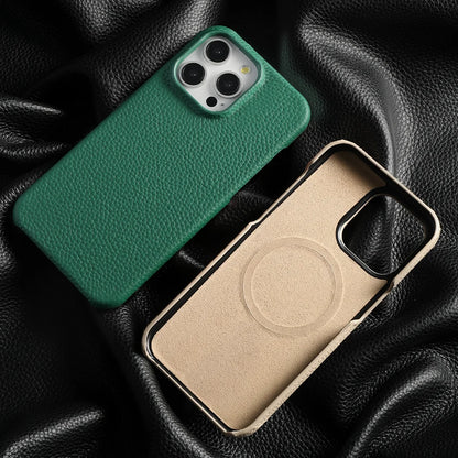 for Magsafe Case for iPhone 15 16 Pro Max Promax 16Pro Natural Cowhide Lychee Leather Magnetic Protector Luxury Phone Back Cover