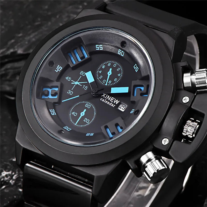 Men's Big Brand Sports Watch – Military Style Quartz Watch with Date, Rubber Band | Casual Gift for Boys & Students