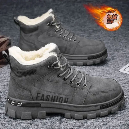 Men Snow Boots  Winter Anti Slip Plush Indoor Warm Cold Proof Snow Boots High Top Platform Lace Up Outdoor Sport Work Boots