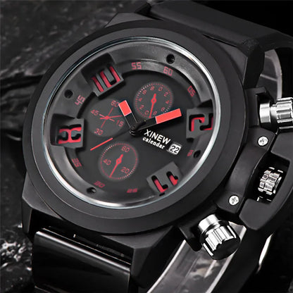 Men's Big Brand Sports Watch – Military Style Quartz Watch with Date, Rubber Band | Casual Gift for Boys & Students