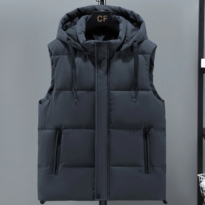 Autumn Winter Vest for Men 2024, Thick Warm Hooded Sleeveless Jacket