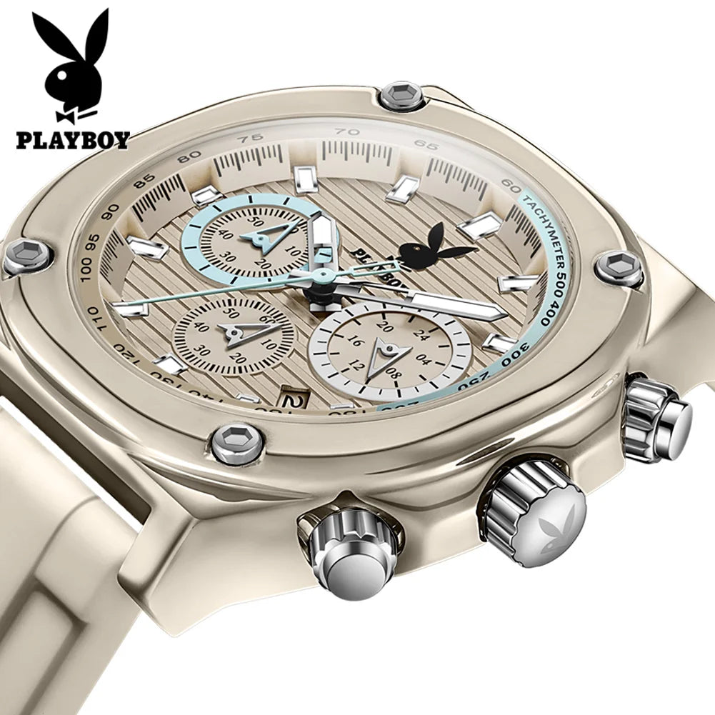 PLAYBOY Top Brand Trend Quartz Watch for Men Original Silicone Strap Men's Watches Waterproof Calendar Multifunction Male Watch