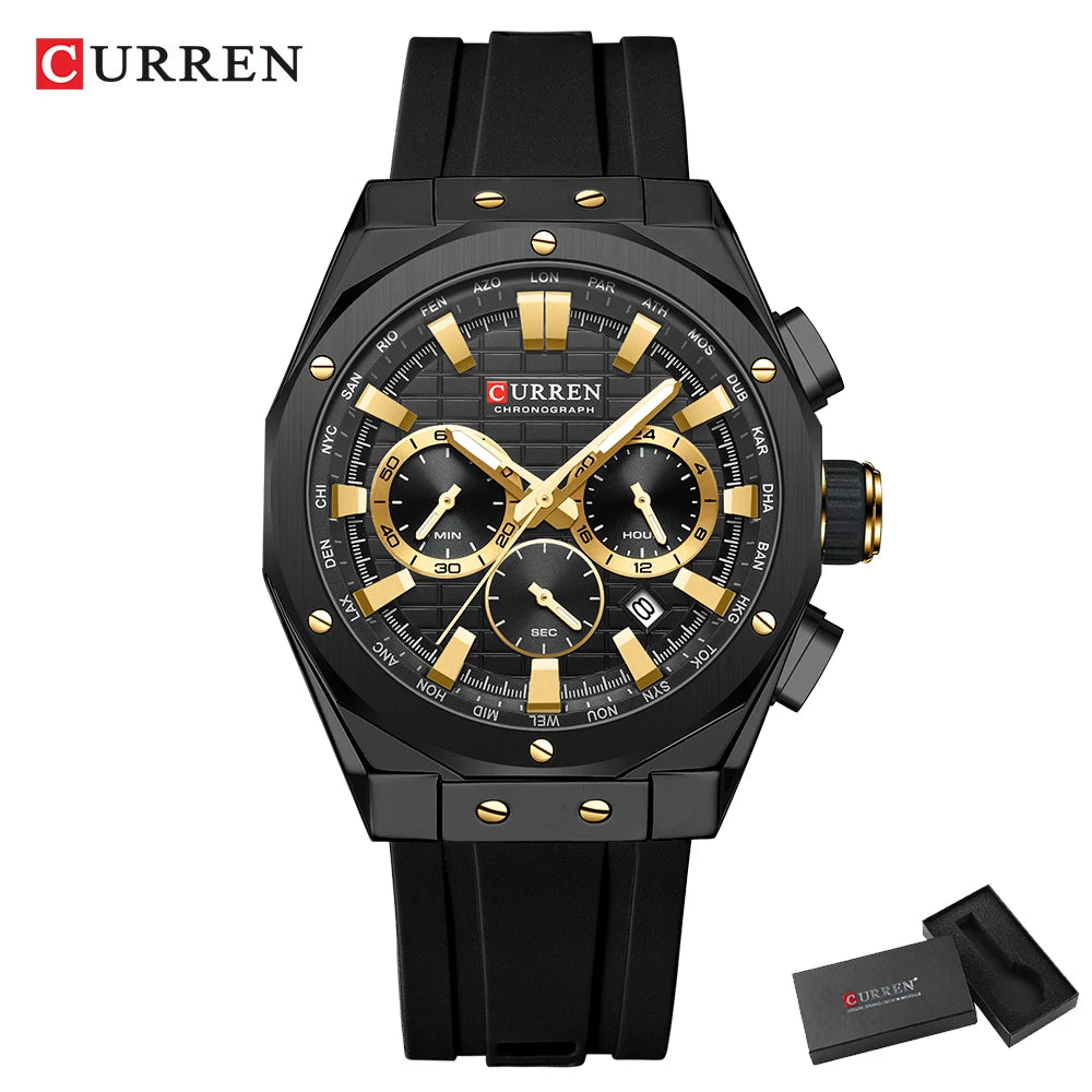 Men’s Casual Sports Quartz Watch – Business Chronograph Wristwatch with Date & Silicone Band
