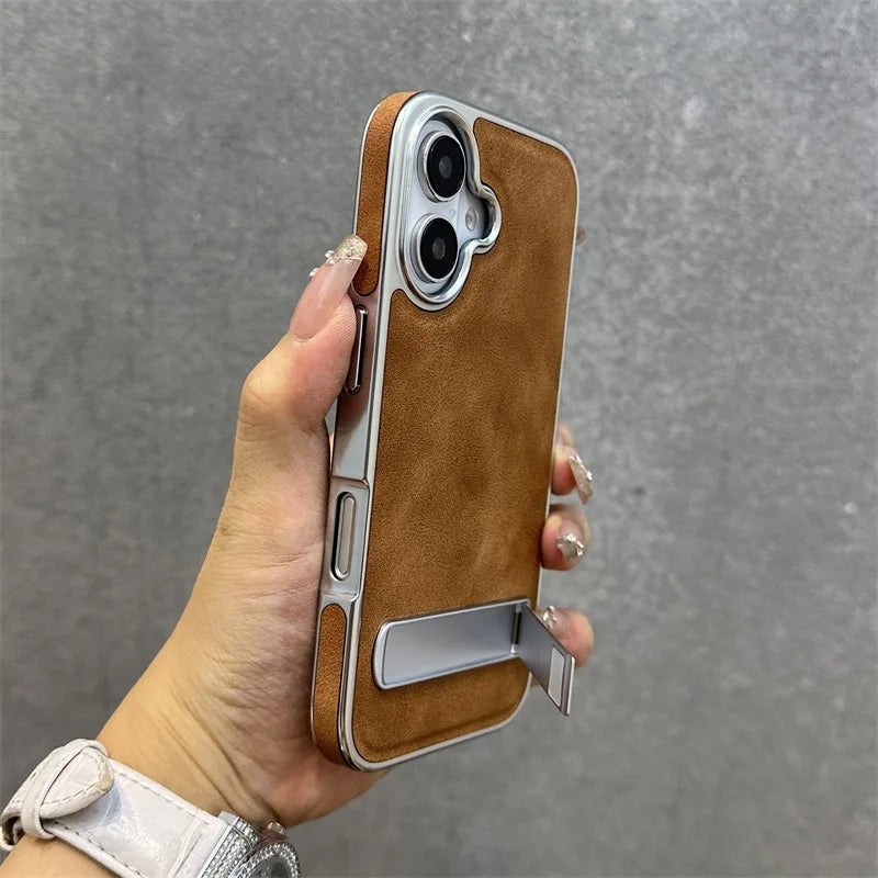 Business Plating Leather Case for iPhone 16 15 11 12 13 Pro Max 16 Plus