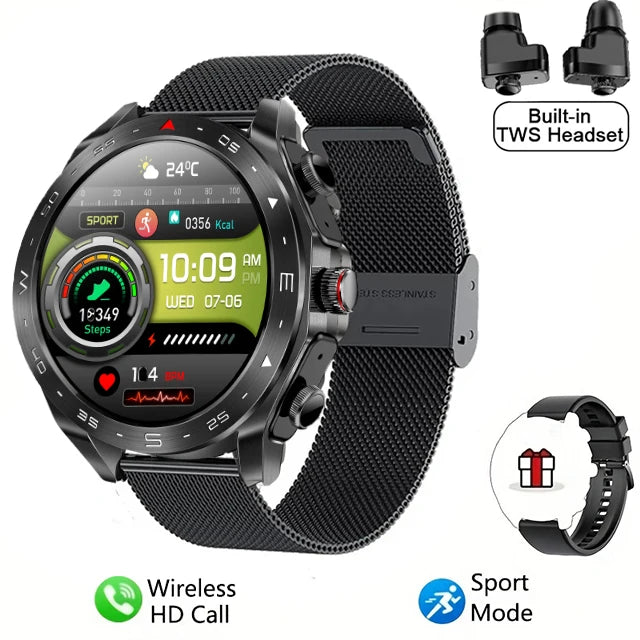 2-in-1 Smart Watch with TWS Bluetooth Earphones – HiFi 9D Sound, Bluetooth Calling, Sports Fitness Tracker for Men & Women