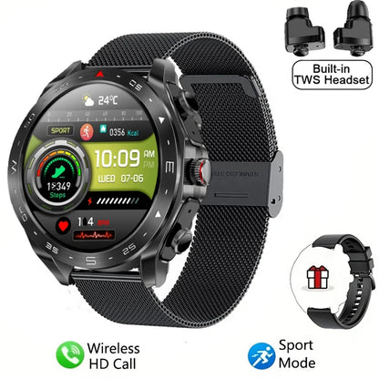 2-in-1 Smart Watch with TWS Bluetooth Earphones – HiFi 9D Sound, Bluetooth Calling, Sports Fitness Tracker for Men & Women