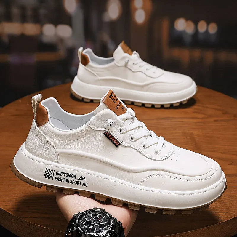 Classic Leather Men White Casual Shoes Breathable Comfort Sneakers Outdoor Mens Walking Running Shoes Couple Footwear Size 39-44