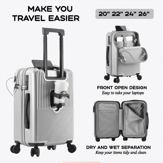 Durable Luggage Set - TSA Lock, USB Charging, Silent Spinner Wheels, 20/22/24/26"