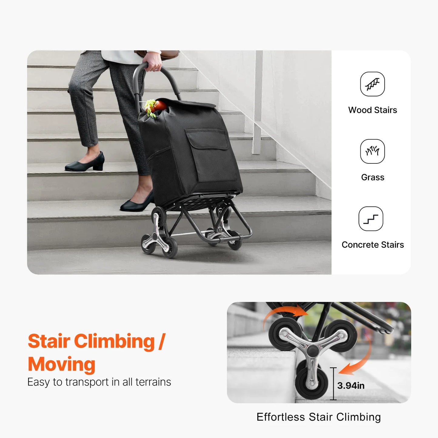 SucceBuy 36L 110Lbs Grocery Cart Folding Shopping Cart Hand-pulled Trolley Household Portable Storage Stair Climbing Handcart