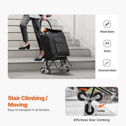 SucceBuy 36L 110Lbs Grocery Cart Folding Shopping Cart Hand-pulled Trolley Household Portable Storage Stair Climbing Handcart