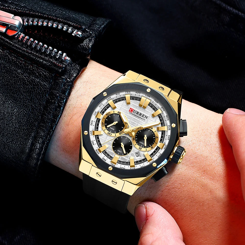 Men’s Casual Sports Quartz Watch – Business Chronograph Wristwatch with Date & Silicone Band
