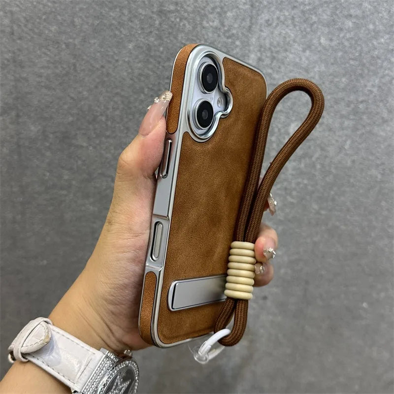 Business Plating Leather Case for iPhone 16 15 11 12 13 Pro Max 16 Plus