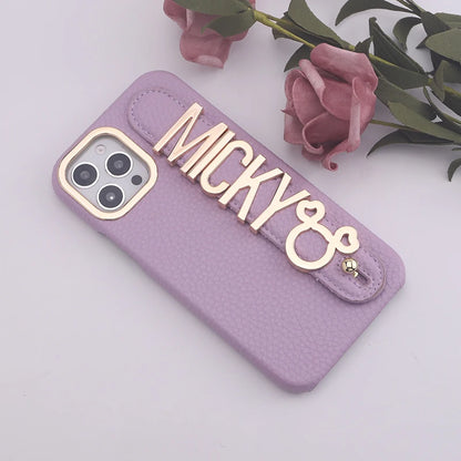 Personalized leather Phone Case customized name letters wristband for iPhone15 14 13 12 11ProMax 14 15Plus Cover