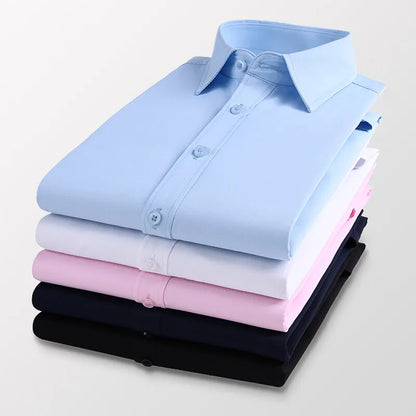 Men's Long-Sleeved Lapel Shirts - Business Casual in Black, White, Blue, & Pink - Stylish Formal Wear for Spring & Autumn