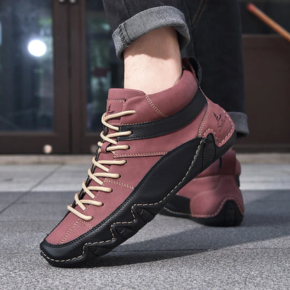 New Autumn 2024 Handmade Leather Men Boots Design Sneakers Man Breathable Casual Leather Shoes Men Ankle Boots Outdoor Fashion